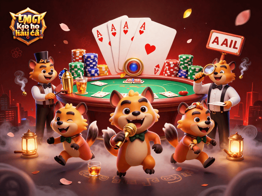 Engaging illustration showcasing tỷ lệ kèo nhà cái with hyenas at a comedy casino, mixed drinks, and poker.
