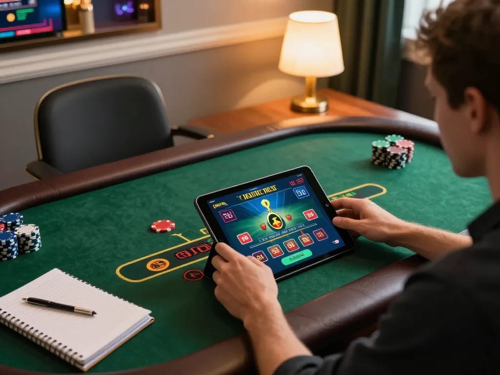 Engaging player using nohu26 for live blackjack experience on tablet with warm lighting.