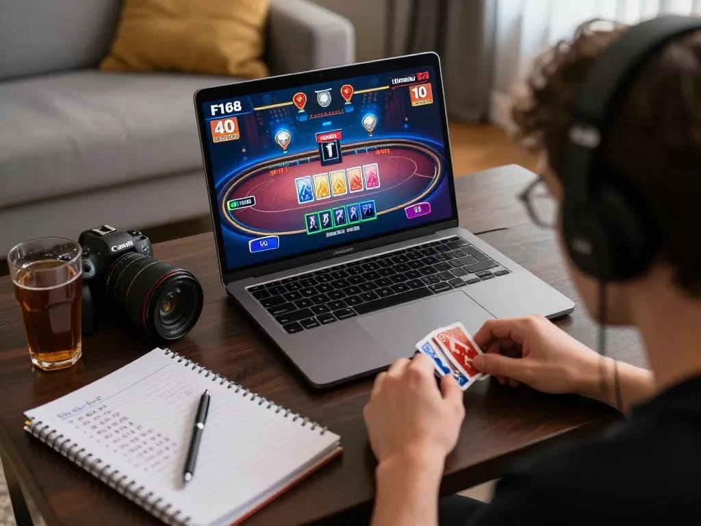 Player enjoying an immersive online gaming session on F168 with live dealer action, showcasing strategic gameplay.