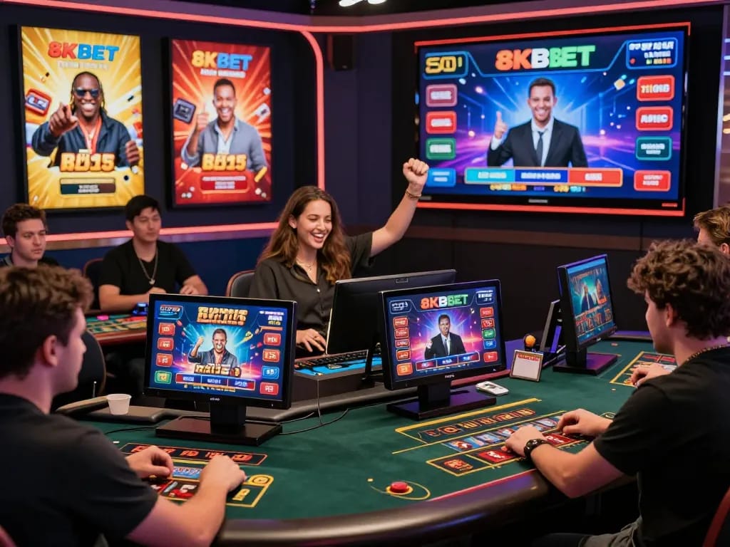 Engaged players experiencing the excitement of 8KBET's online gambling platform