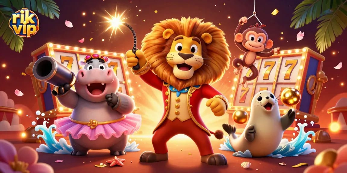 Play engaging slot games at rik vip with a vibrant circus theme featuring lively characters and dynamic elements.