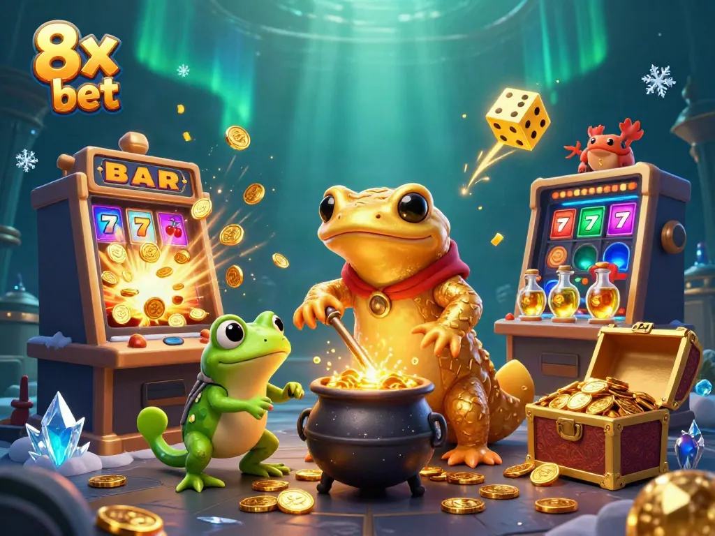 Engage with the magical 8x bet experience featuring a golden salamander alchemist and a froggy apprentice.