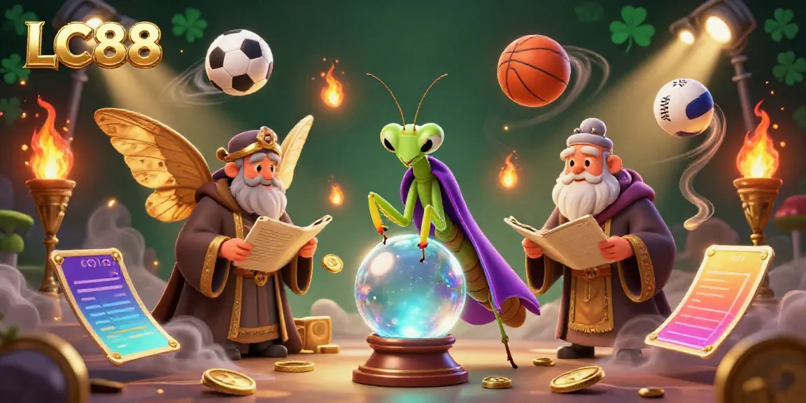 Engage with LC88's vibrant 3D casino scene featuring a magical fortune teller and dynamic sports elements.