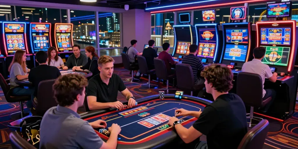 Exciting online gaming atmosphere at a digital casino featuring nbet players and vibrant surroundings