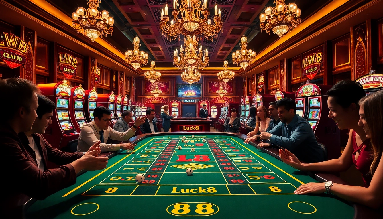 Experience the thrills of Luck8 at a lavish casino with exciting dice games and vibrant slot machines.