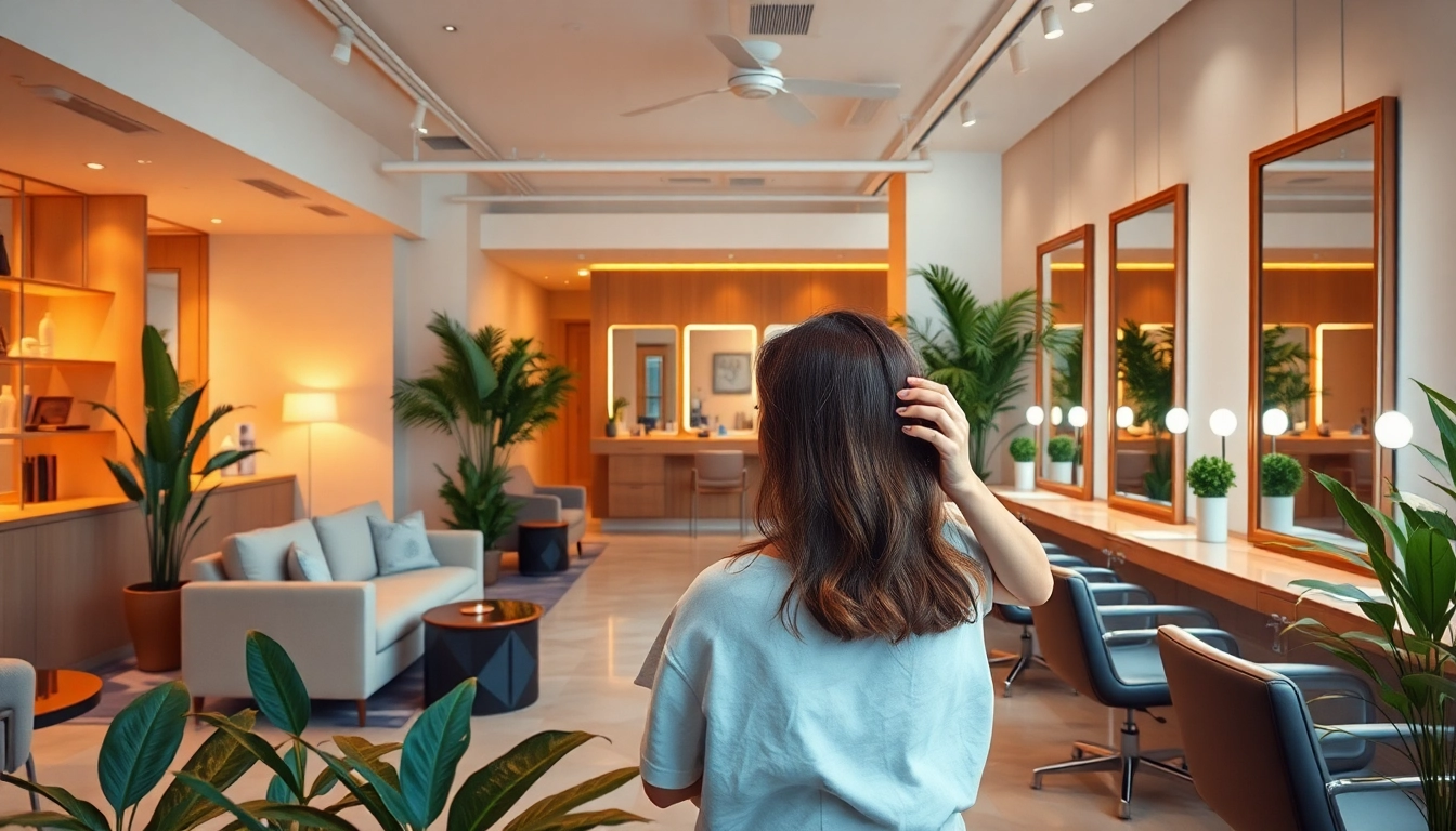 Luxurious interior of Omnia Salon with stylists providing personalized hair services in a welcoming atmosphere.