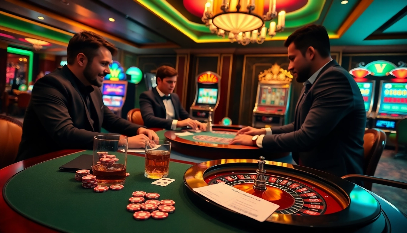 Engaging gamblers at a luxurious table showcasing strategies at https://789p.gives/ with cards, chips, and roulette.
