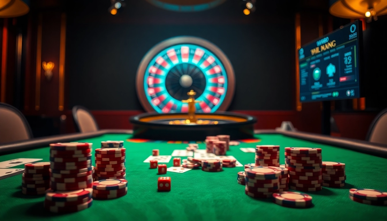 Experience the excitement of Đăng ký ww88 with professional casino visuals, featuring poker chips and roulette wheels.