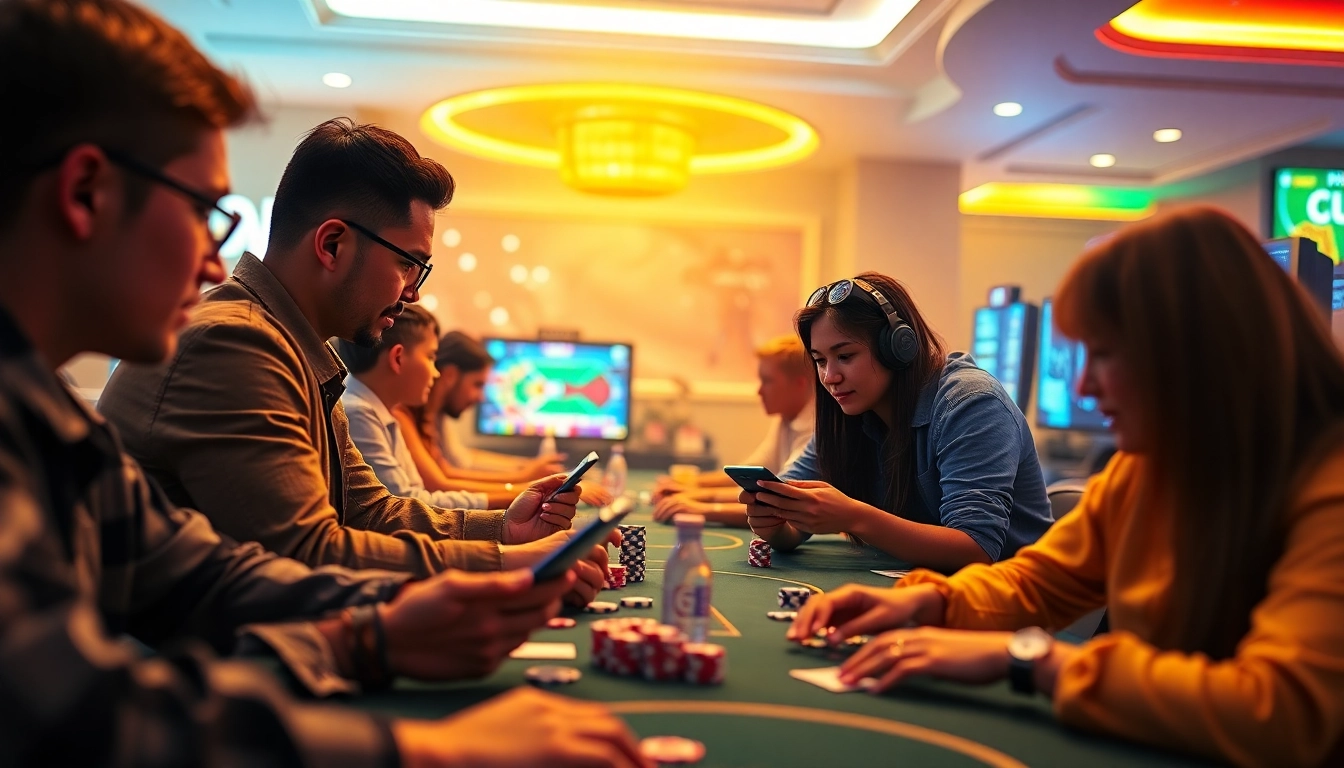 Engaging online gaming scene at Trang chủ NK88 featuring diverse players and vibrant casino elements.