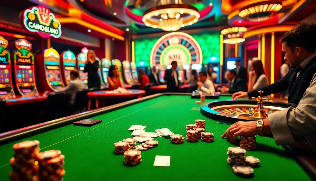 Engage in strategic gameplay at 22JL's vibrant casino with colorful chips and cards.