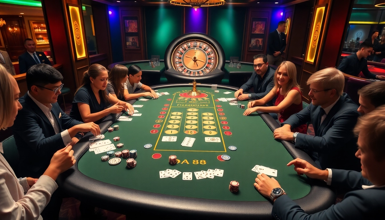 Action-packed gaming scene at the DA88 casino table with poker chips and cards.