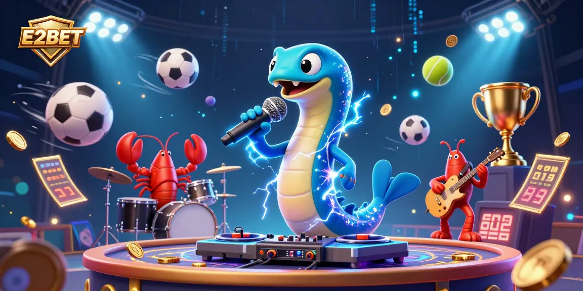 E2BET brings excitement with a lively underwater DJ performance at a casino stage, featuring electrifying sea creatures.