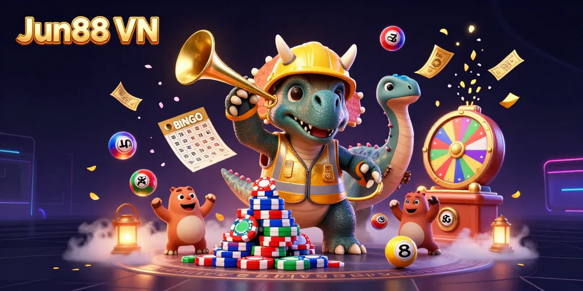 Experience thrilling gameplay at Jun88 VN with vibrant lottery balls and festive casino elements.