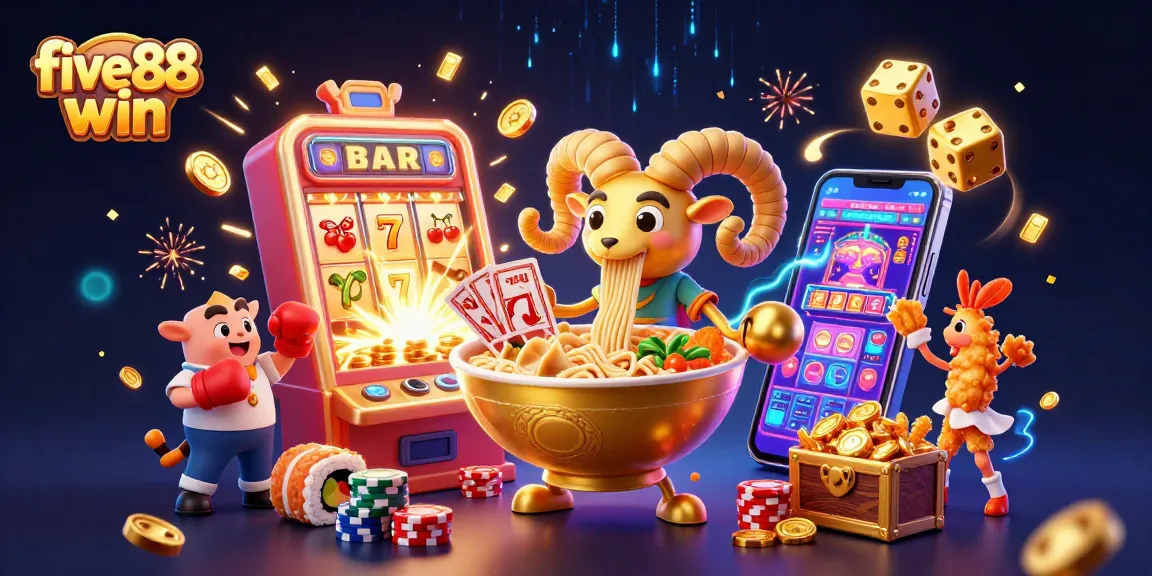 Experience the thrill of five88 win, with vibrant 3D characters showcasing casino excitement.