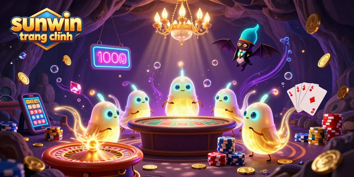 Experience vibrant action in the sunwin trang chính casino with colorful gaming elements and glowworm characters lighting up the scene.